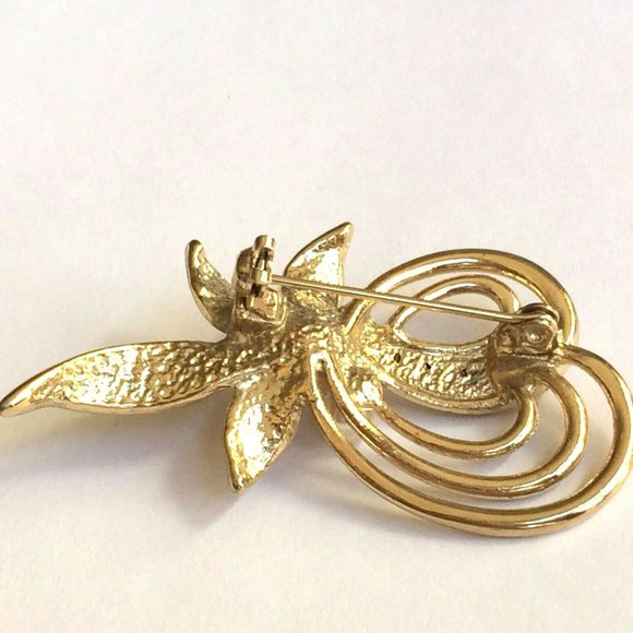 Vintage Pearl Oak Leaf Pin Brooch Fall Jewelry Crystal Flower Gold Plated Deco - Picture 8 of 11